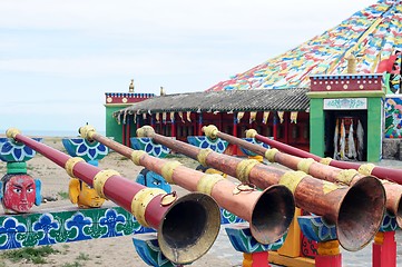 Image showing Trombones in a Tibetan lamasery