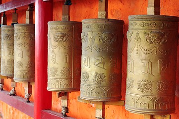 Image showing Tibetan prayer wheels