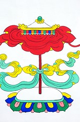 Image showing Ancient Tibetan wall painting art of umbrella