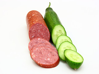 Image showing Fresh sausage and cucumber 