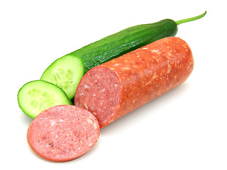 Image showing Fresh sausage and cucumber