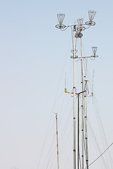 Image showing Telecommunication tower with rich blue sky