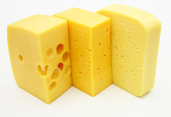 Image showing three pieces of different kinds of cheese