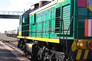 Image showing Locomotive green with yellow stripe