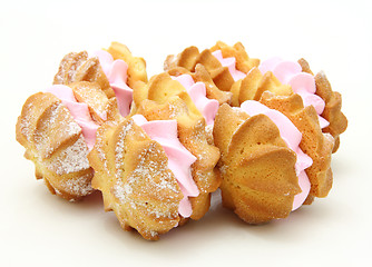 Image showing Yellow cookies with a  stuffing  on a white background 