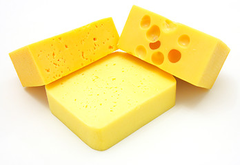 Image showing three pieces of different kinds of cheese