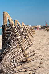 Image showing Wooden fence on the beach