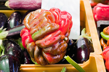 Image showing Unusual big paprika and eggplants