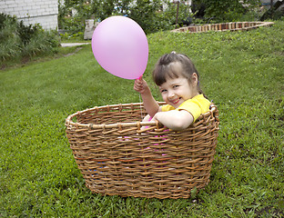 Image showing Baby girl in the basket with the ball