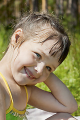 Image showing Baby girl wet after swimming