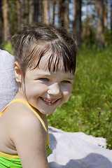 Image showing Baby girl wet after swimming