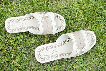 Image showing Sandals on the lawn