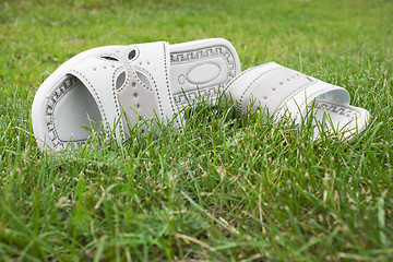 Image showing Sandals on the lawn