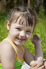 Image showing Baby girl wet after swimming