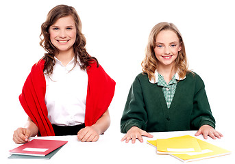 Image showing Portrait of teenager students with notebooks