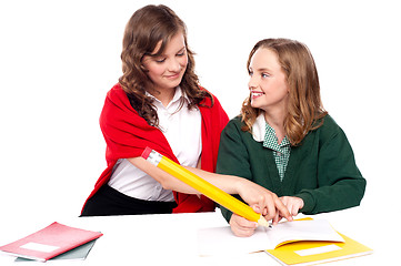 Image showing Girl explaining solution to her friend