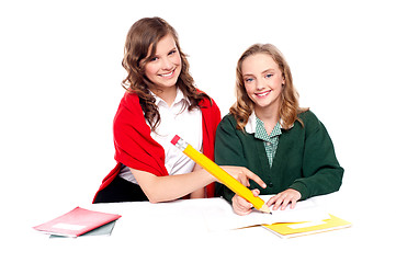 Image showing Teenagers studying together and having fun