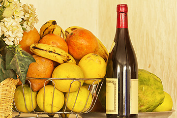 Image showing Fruits and wine
