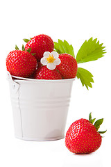 Image showing bucket with fresh strawberry on the isolated white