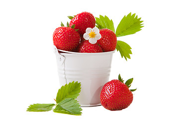 Image showing bucket with fresh strawberry on the isolated white