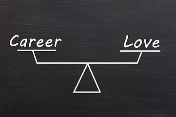 Image showing Balance of career and love on a Smudged blackboard background