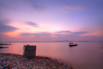 Image showing Sunset over the ocean in Hong Kong, HDR image.