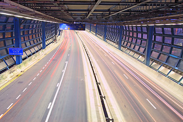 Image showing Traffic in tunnel in Hong Kong at night