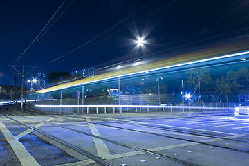 Image showing Light rail in Hong Kong at night