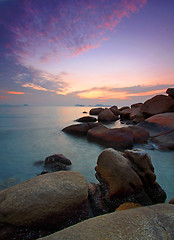 Image showing Sunset under long exposure along coast