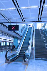 Image showing Moving escalator in train station