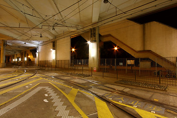 Image showing Light rail station at night