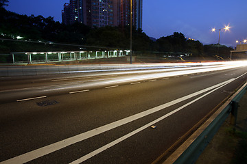 Image showing Traffic in highway of Hong Kong at night