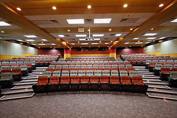 Image showing Colorful chairs in lecture hall of a university