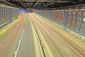 Image showing Tunnel traffic in Hong Kong at night