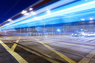 Image showing Light rail, one kind of transportation in Hong Kong at night