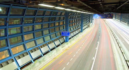 Image showing Traffic in tunnel in Hong Kong at night