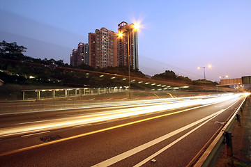 Image showing Traffic in highway of Hong Kong at night