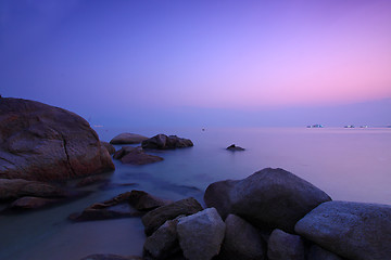 Image showing Sunset over the ocean in Hong Kong