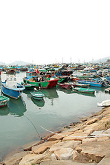 Image showing Cheung Chau sea view in Hong Kong, with fishing boats as backgro