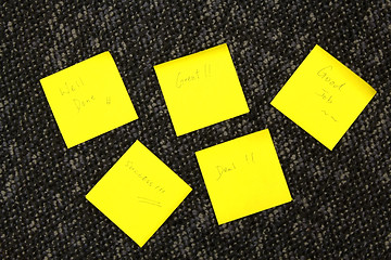 Image showing Yellow memo papers with business wordings: Good Job, Deal, Great