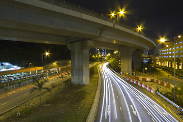 Image showing Traffic through downtown of Hong Kong at night