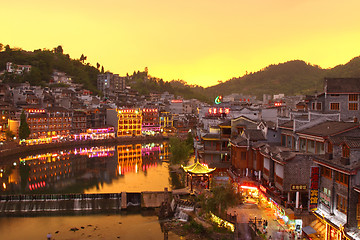 Image showing Fenghuang ancient town in Hunan Province at sunset time