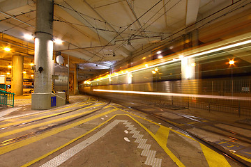 Image showing Light rail in Hong Kong at night