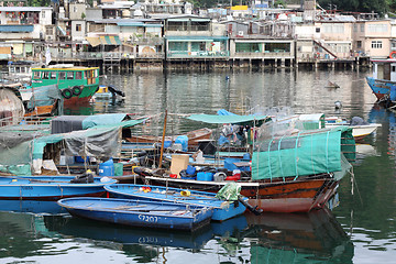 Image showing Lei Yu Mun view with many fishing boats in Hong Kong 