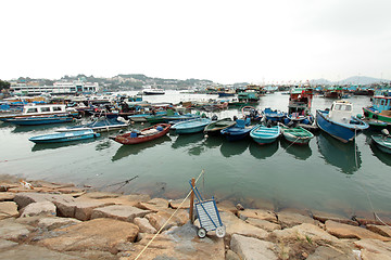 Image showing Cheung Chau sea view in Hong Kong, with fishing boats as backgro