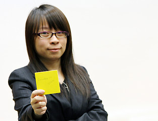 Image showing Businesswoman with success memo paper