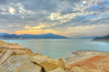 Image showing Sunset along the reservoir in Hong Kong