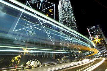 Image showing Traffic through downtown of Hong Kong at night