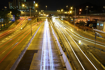 Image showing Traffic through downtown of Hong Kong at night