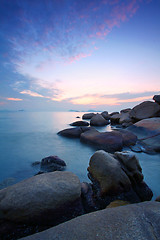 Image showing Sunset under long exposure along coast